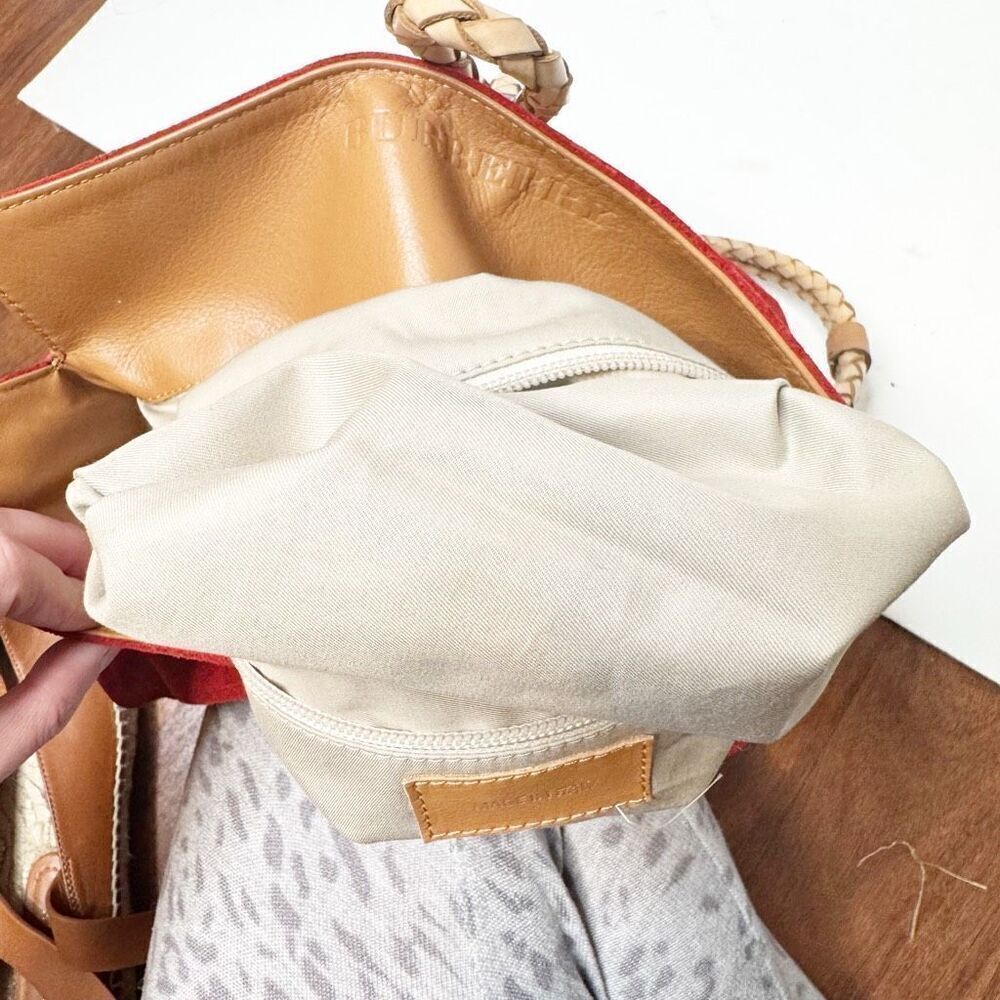 BURBERRY Suede Haymarket Check Horn Toggle Braided Leather Shoulder Bag Red - Picture 12 of 14